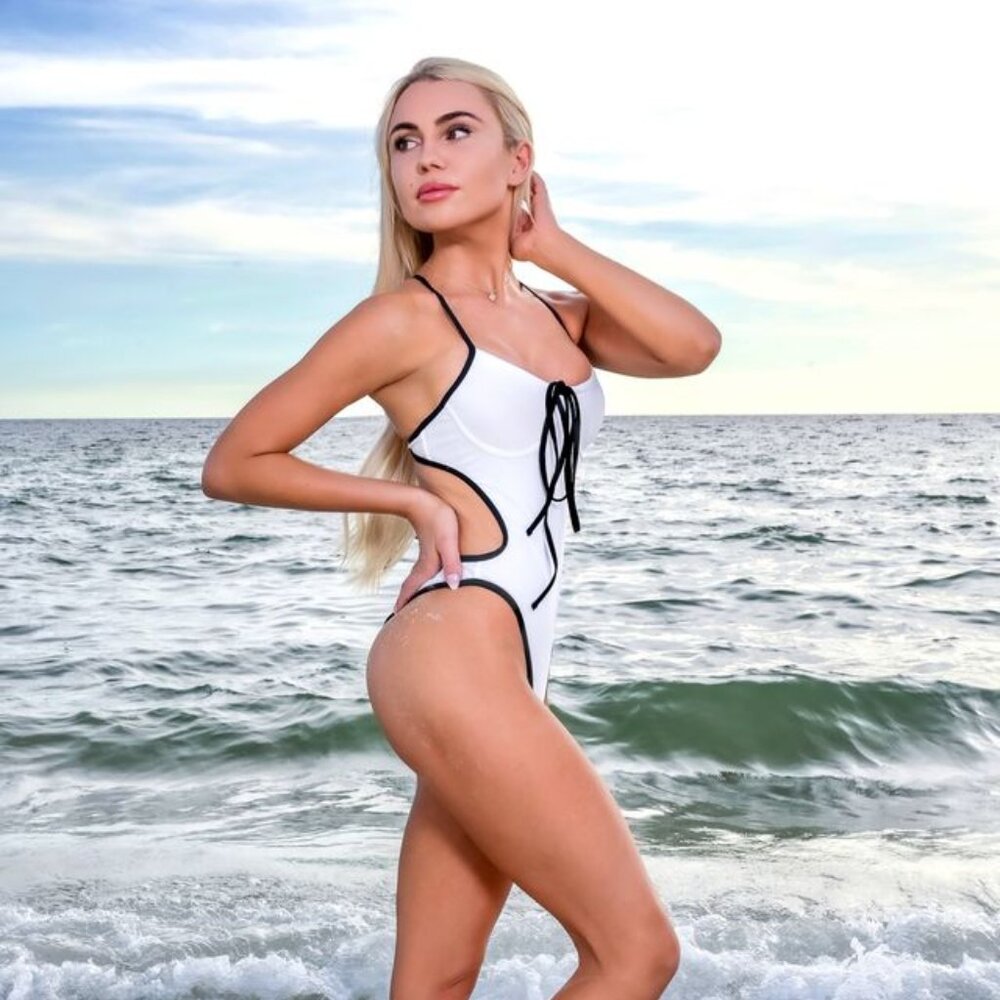 SBOVIA Black & White Cutout Monokini | Lace-Up High Leg One Piece